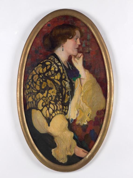 Elena Luksch-Makowsky, Tante Fritzi, 1903, Öl auf Leinwand, oval: 100 × 57 cm, Belvedere, Wien,…
