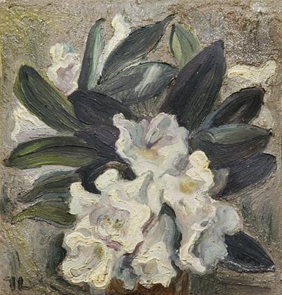 Irma Lang-Scheer, Rhododendronblüten, 1941, Öl auf Karton, 26 x 24,5 cm, Belvedere, Wien, Inv.-…