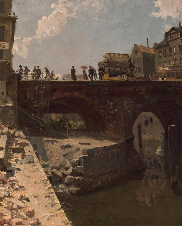 Stanislas Victor Edouard Lépine, Brücke in einer französischen Stadt, um 1870, Öl auf Leinwand,…