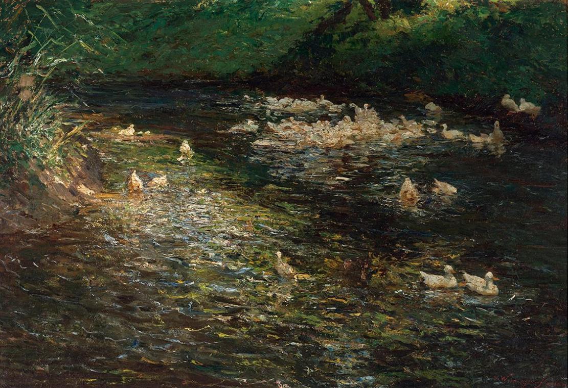 Olga Wisinger-Florian, Ententeich, um 1900, Öl auf Karton, 66 x 96 cm, Belvedere, Wien, Inv.-Nr…