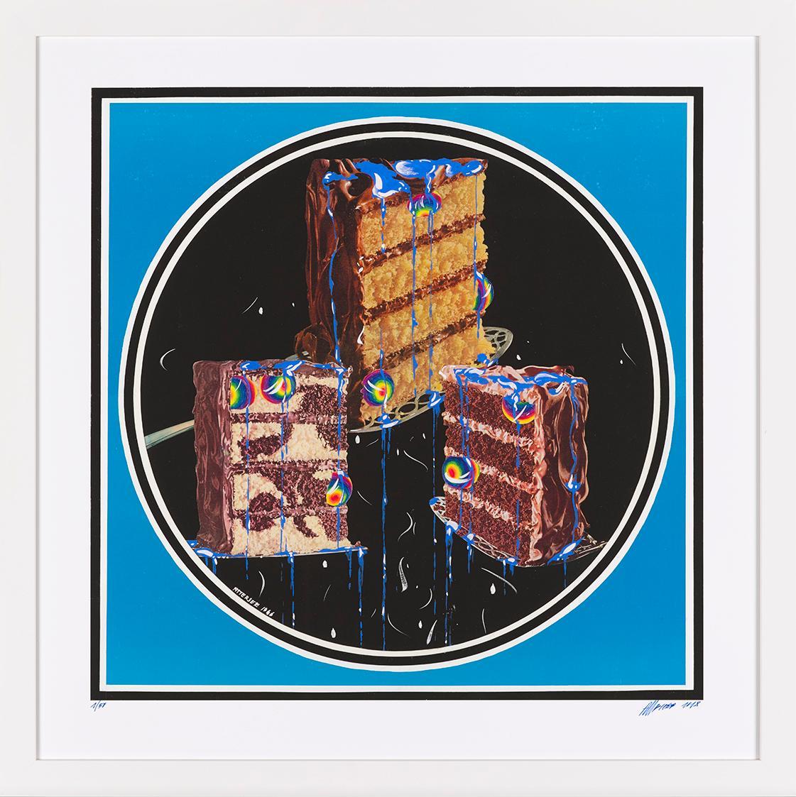 Christian Ludwig Attersee, Torte mit Speisekugeln und Speiseblau (Backe, backe Kuchen), 1966, 2 ...