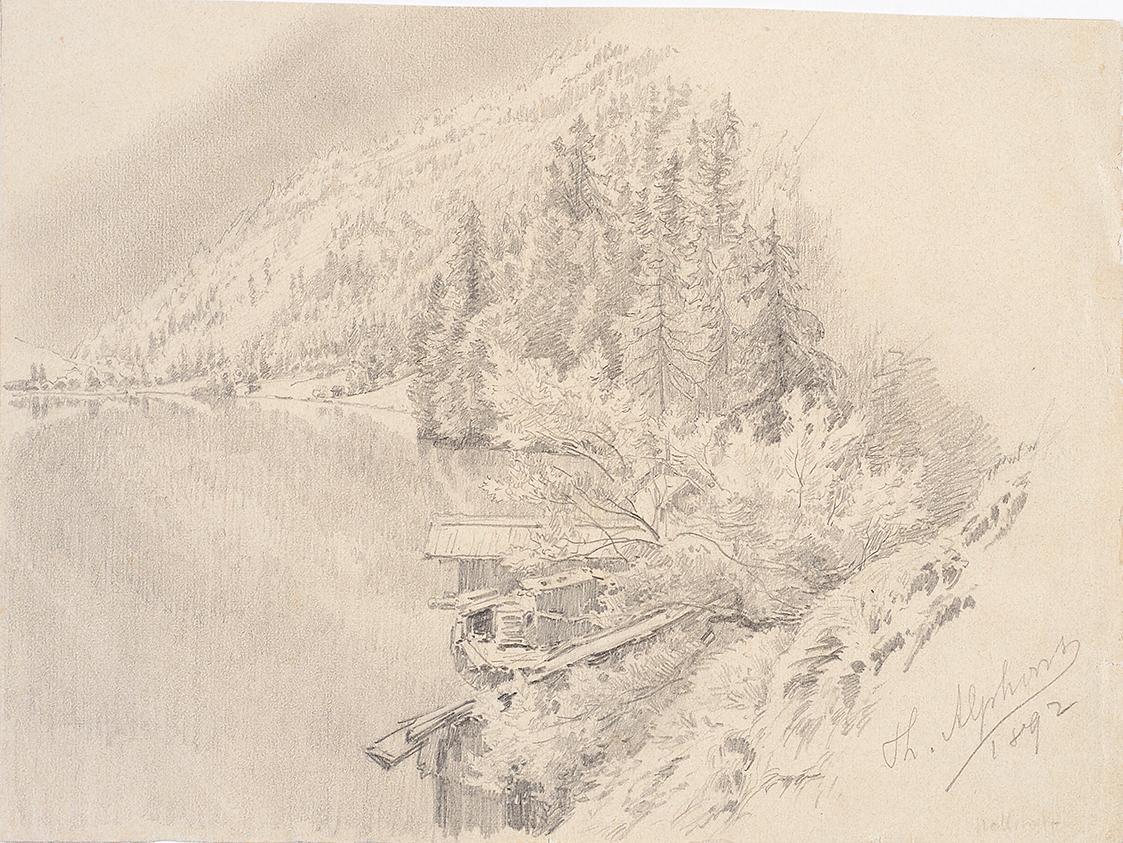 Theodor Alphons, Hallstatt, am Seeufer, 1892, Bleistift auf Papier, 15,6 × 21,2 cm, Belvedere, …