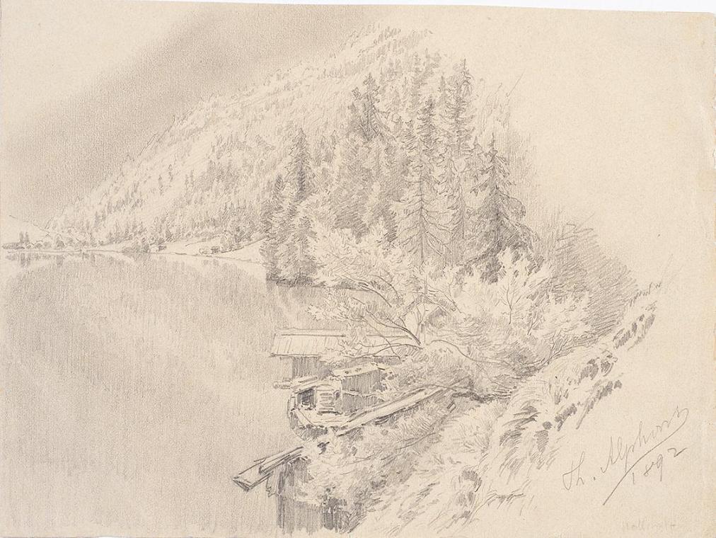 Theodor Alphons, Hallstatt, am Seeufer, 1892, Bleistift auf Papier, 15,6 × 21,2 cm, Belvedere, …