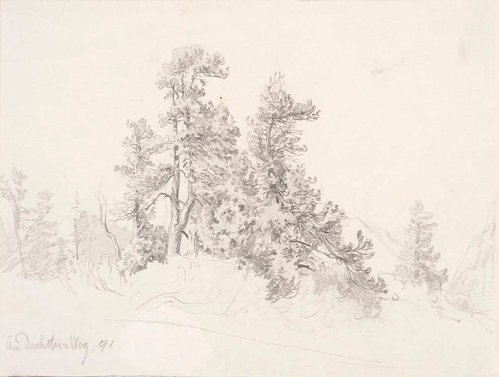 Theodor Alphons, Am Dachstein-Weg, 1891, Bleistift auf Papier, 19,6 × 26 cm, Belvedere, Wien, I…