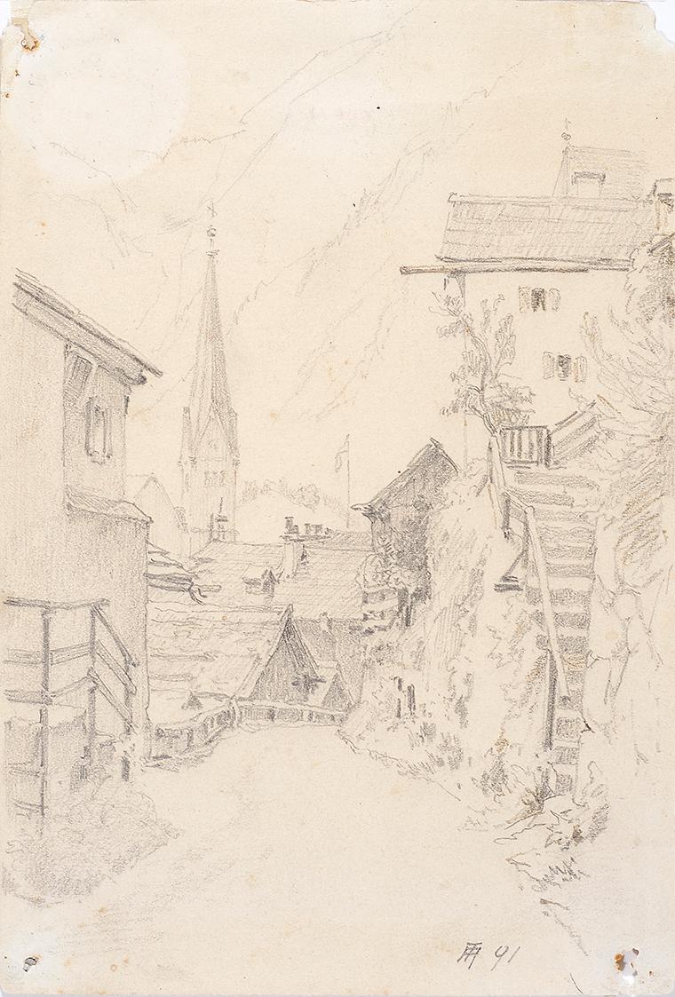 Hallstatt. Straße unter der katholischen Kirche