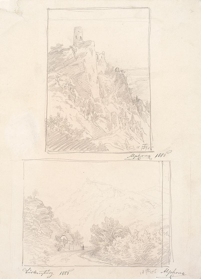 Theodor Alphons, Türkensturz - Zwei Ansichten, 1885, Bleistift auf Papier, 28,6 × 20,5 cm, Belv…