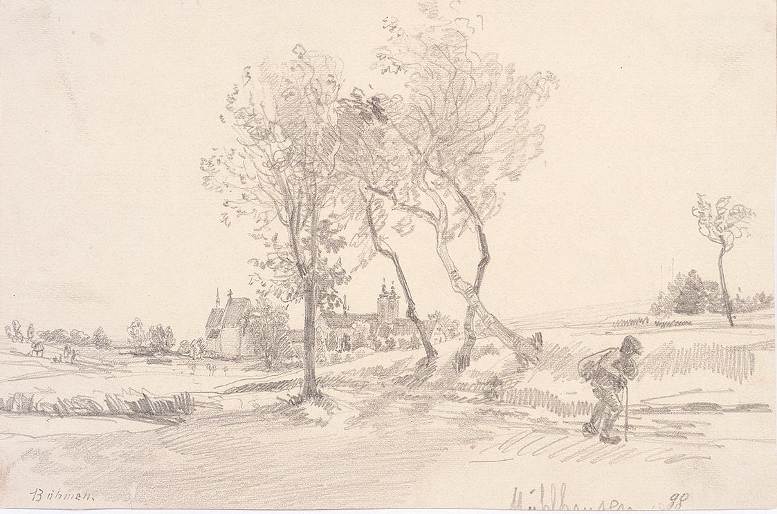 Theodor Alphons, Mühlhausen, Böhmen, 1888/1890, Bleistift auf Papier, 27,8 × 27,5 cm, Belvedere…