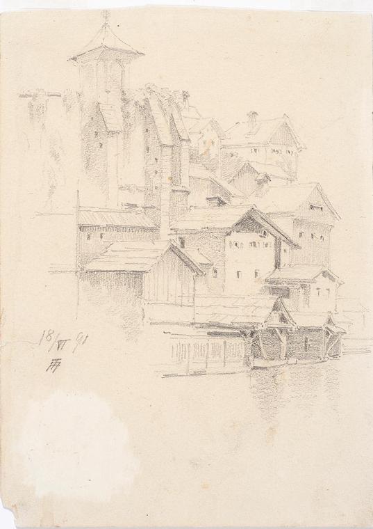 Theodor Alphons, Hallstatt, Uferpartie, 1891, Bleistift auf Papier, 17,7 × 12,8 cm, Belvedere, …