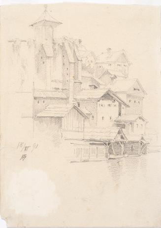 Theodor Alphons, Hallstatt, Uferpartie, 1891, Bleistift auf Papier, 17,7 × 12,8 cm, Belvedere, …