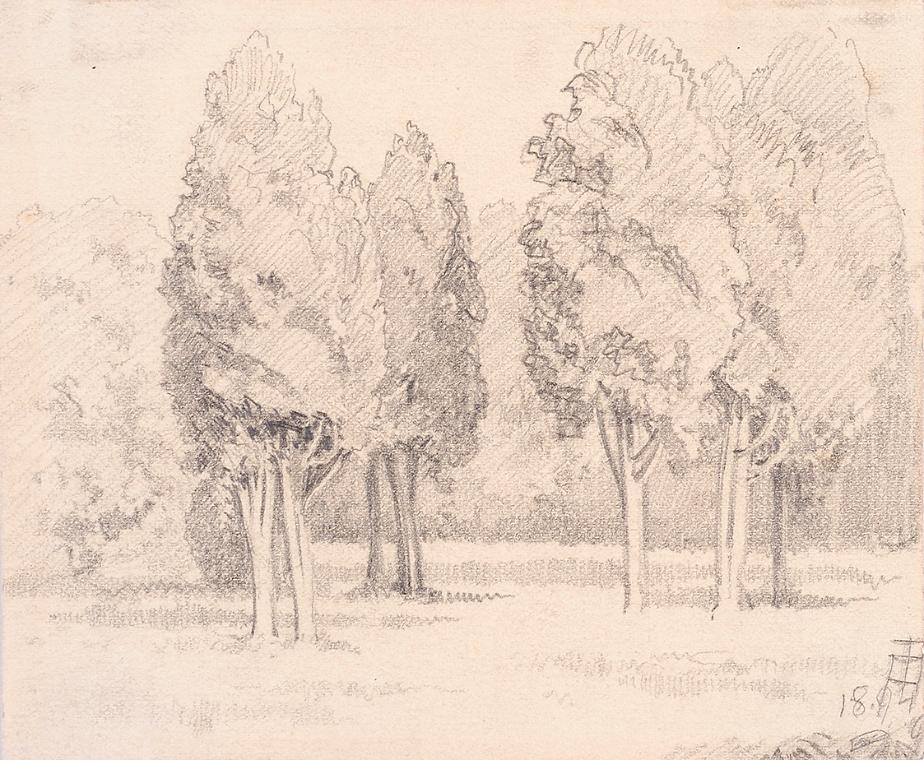 Theodor Alphons, Baumgruppe im Park, 1894, Bleistift auf Papier, 10,4 × 12,5 cm, Belvedere, Wie…