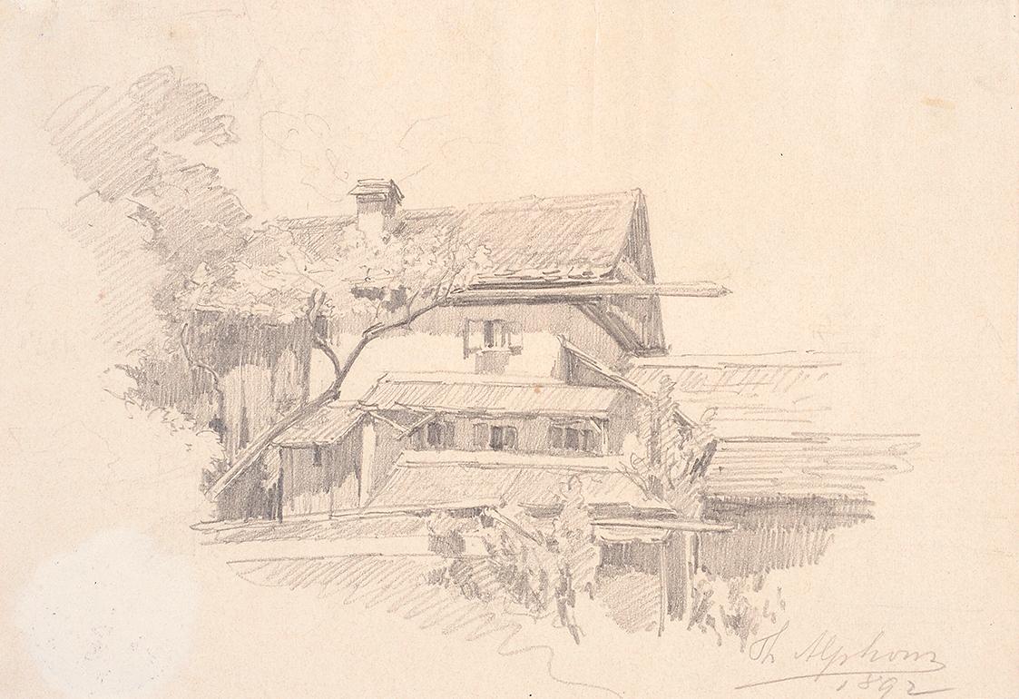Theodor Alphons, Bauernhaus, 1892, Bleistift auf Papier, 14,7 × 21,5 cm, Belvedere, Wien, Inv.-…