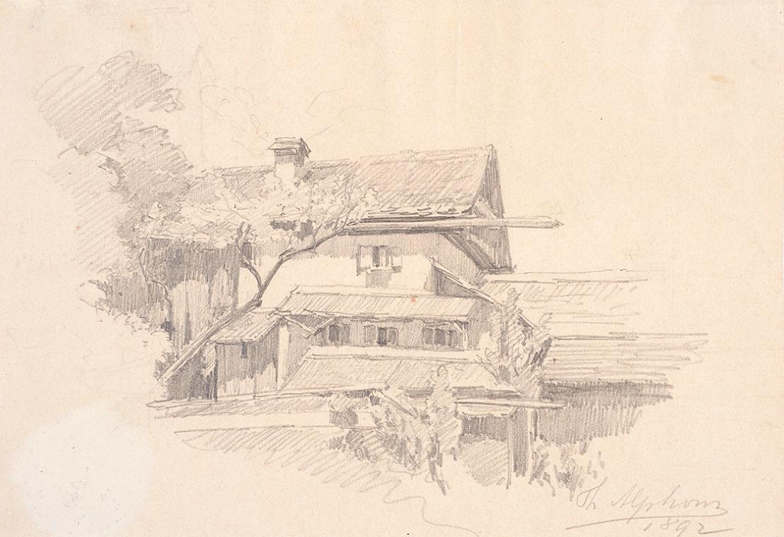 Theodor Alphons, Bauernhaus, 1892, Bleistift auf Papier, 14,7 × 21,5 cm, Belvedere, Wien, Inv.-…