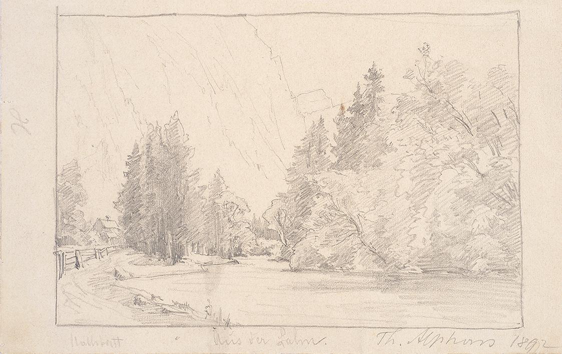 Theodor Alphons, Hallstatt, aus der Lahn, 1892, Bleistift auf Papier, 13,5 × 21,5 cm, Belvedere…