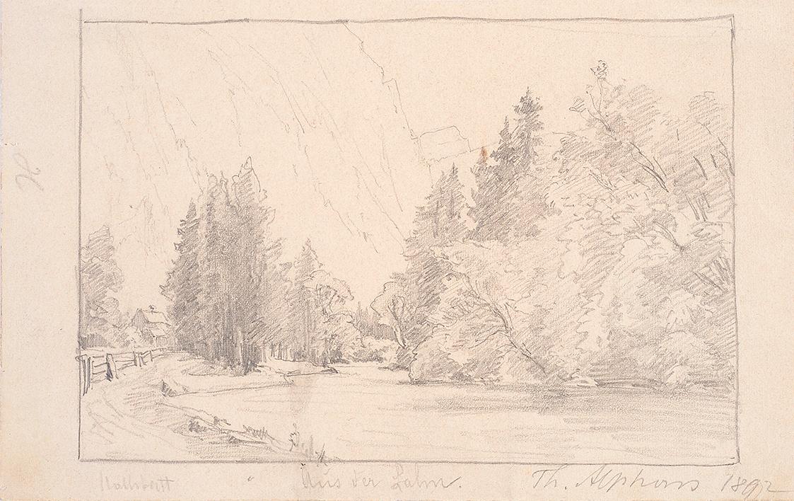 Theodor Alphons, Hallstatt, aus der Lahn, 1892, Bleistift auf Papier, 13,5 × 21,5 cm, Belvedere…