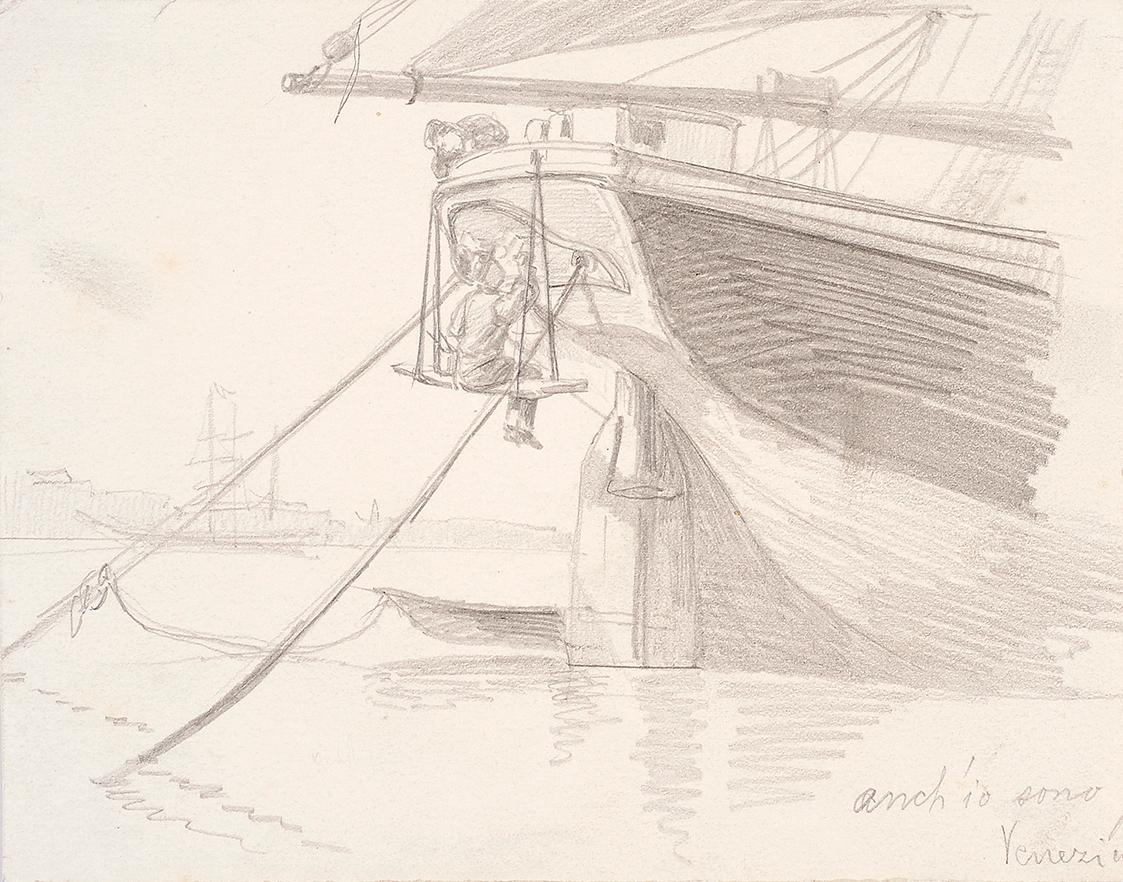 Theodor Alphons, Anch' io sono in Venezia, um 1887, Bleistift auf Papier, 11,8 × 14,7 cm, Belve…