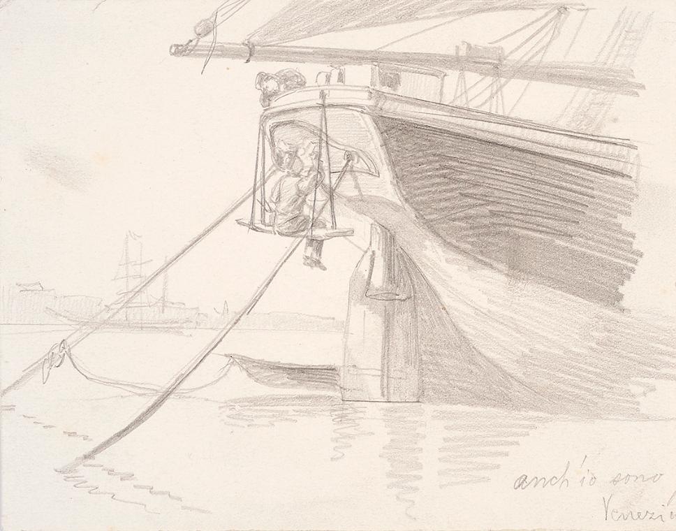 Theodor Alphons, Anch' io sono in Venezia, um 1887, Bleistift auf Papier, 11,8 × 14,7 cm, Belve…