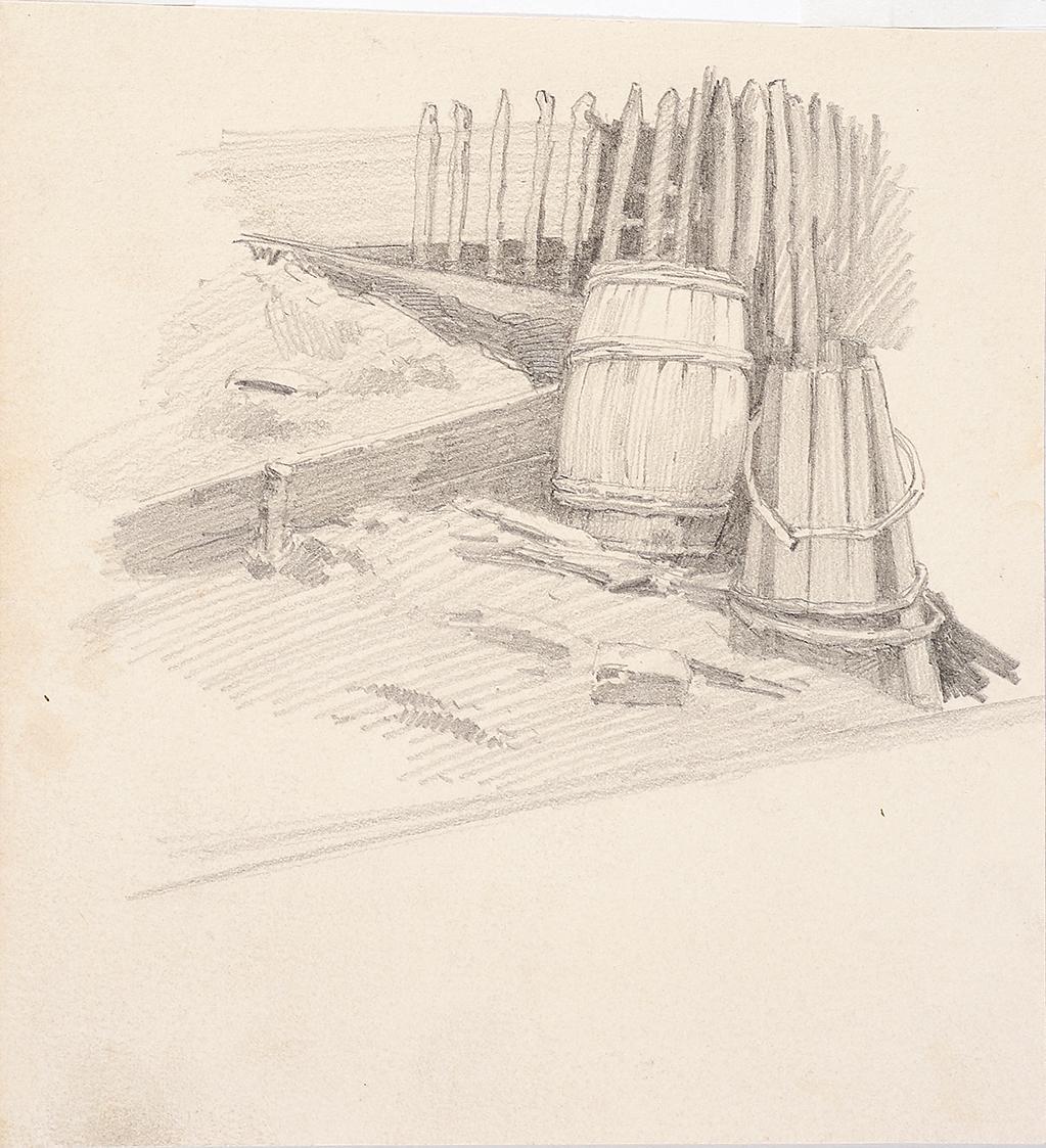 Theodor Alphons, Fässer, um 1880/1890, Bleistift auf Papier, 13,2 × 12,1 cm, Belvedere, Wien, I…