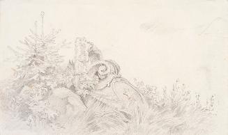 Theodor Alphons, Steinwappen mit Stern im Gras, um 1880/1890, Bleistift auf Papier, 16 × 8,5 cm…