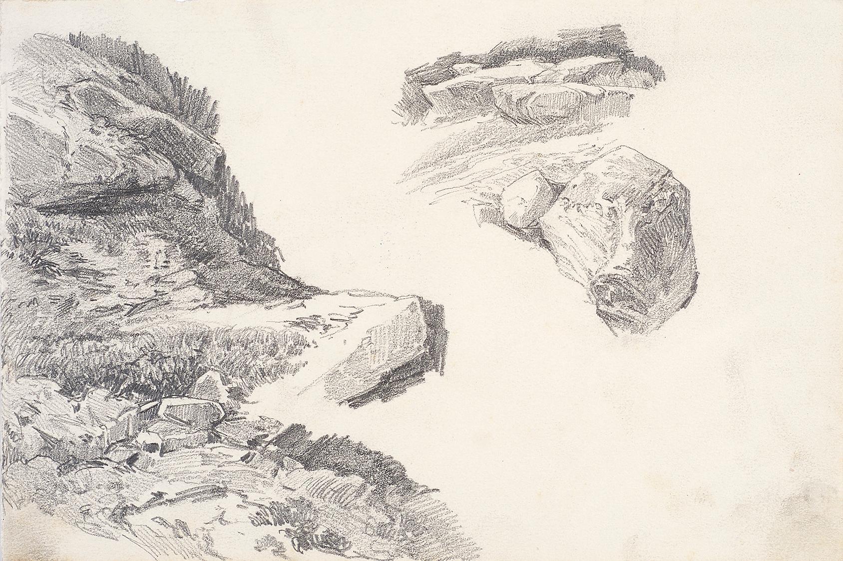 Theodor Alphons, Felssstudien, um 1880/1890, Bleistift auf Papier, 12,6 × 18,3 cm, Belvedere, W…