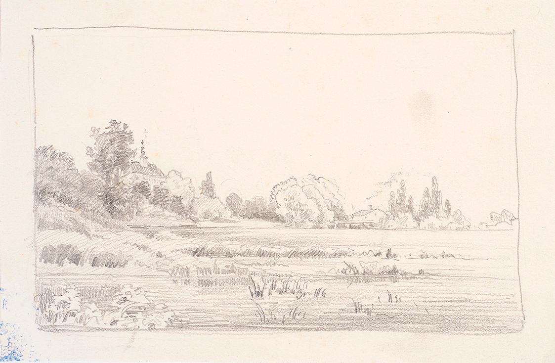 Theodor Alphons, Schloss am See - verso: Eisenhut, um 1880/1890, Bleistift auf Papier, 12,6 × 1…