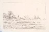 Theodor Alphons, Schloss am See - verso: Eisenhut, um 1880/1890, Bleistift auf Papier, 12,6 × 1…