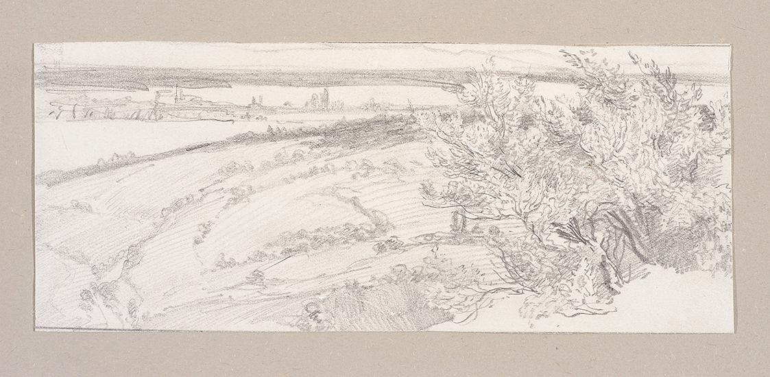 Theodor Alphons, Blick ins Land, um 1880/1890, Bleistift auf Papier, 7,1 × 17,6 cm, Belvedere, …