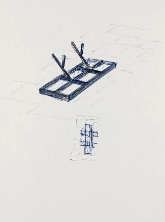 Werner Feiersinger, Ohne Titel (Werkskizze: Overturn), 2017/2018, Tusche, Bleistift und Kugelsc…