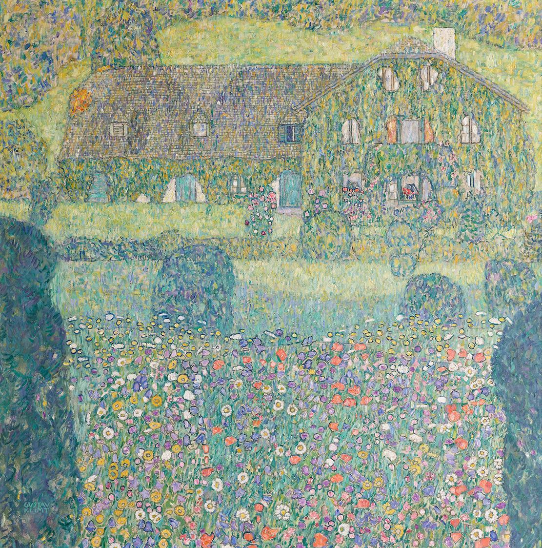 Gustav Klimt, Forsthaus in Weißenbach I (Landhaus am Attersee), 1914, Öl auf Leinwand, Vitrine:…