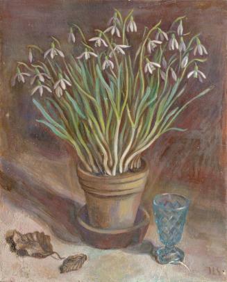 Irma Lang-Scheer, Stillleben mit Schneeglöckchen, undatiert, Öl auf Karton, 47,5 x 38,5 cm, Bel…