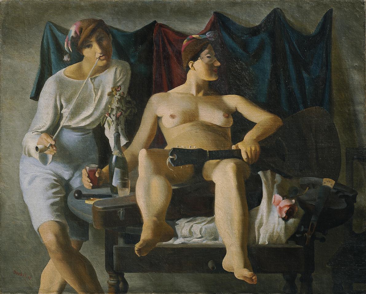 Gottfried Goebel, Maskenfest: Himmlische und irdische Liebe, 1937, Öl auf Leinwand, 81,5 × 100 …