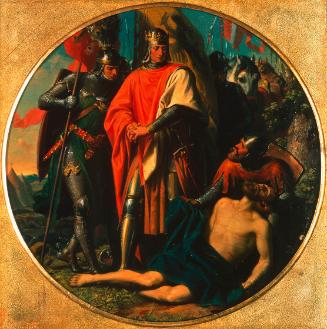 Karl von Blaas, Rudolf I. von Habsburg an der Leiche Ottokars bei Dürnkrut 1278, um 1868, Öl au…
