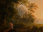 Joseph Rebell, Waldlandschaft mit Sonnenaufgang, Detail: Staffage, 1809, Öl auf Leinwand, 170 × ...