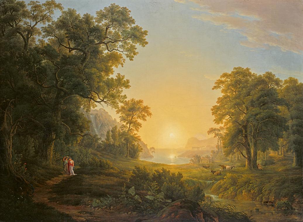 Joseph Rebell, Waldlandschaft mit Sonnenaufgang, 1809, Öl auf Leinwand, 170 × 240 cm, Belvedere…