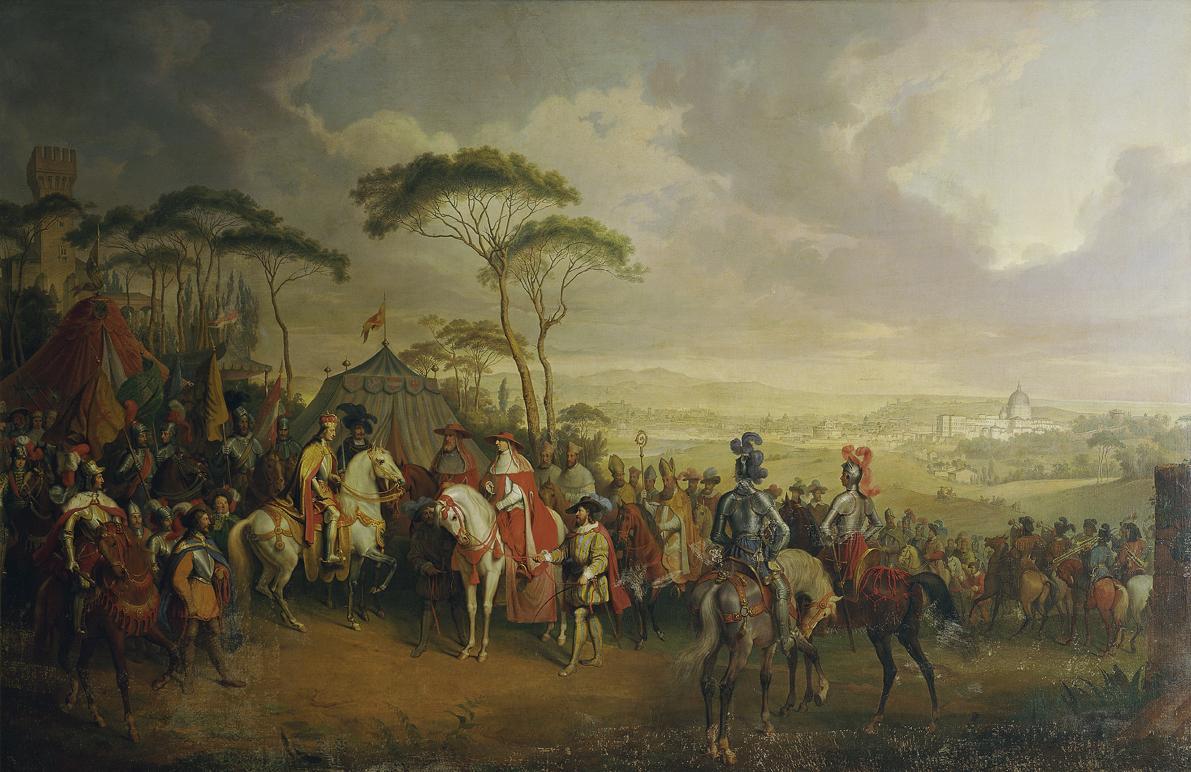 Johann Nepomuk Höchle, Einzug Kaiser Friedrichs III. in Rom, undatiert, Öl auf Leinwand, 228 × …