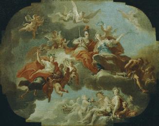 Carlo Carlone, Allegorie des Friedens und der Gerechtigkeit, um 1717, Öl auf Leinwand, 36 x 44 …