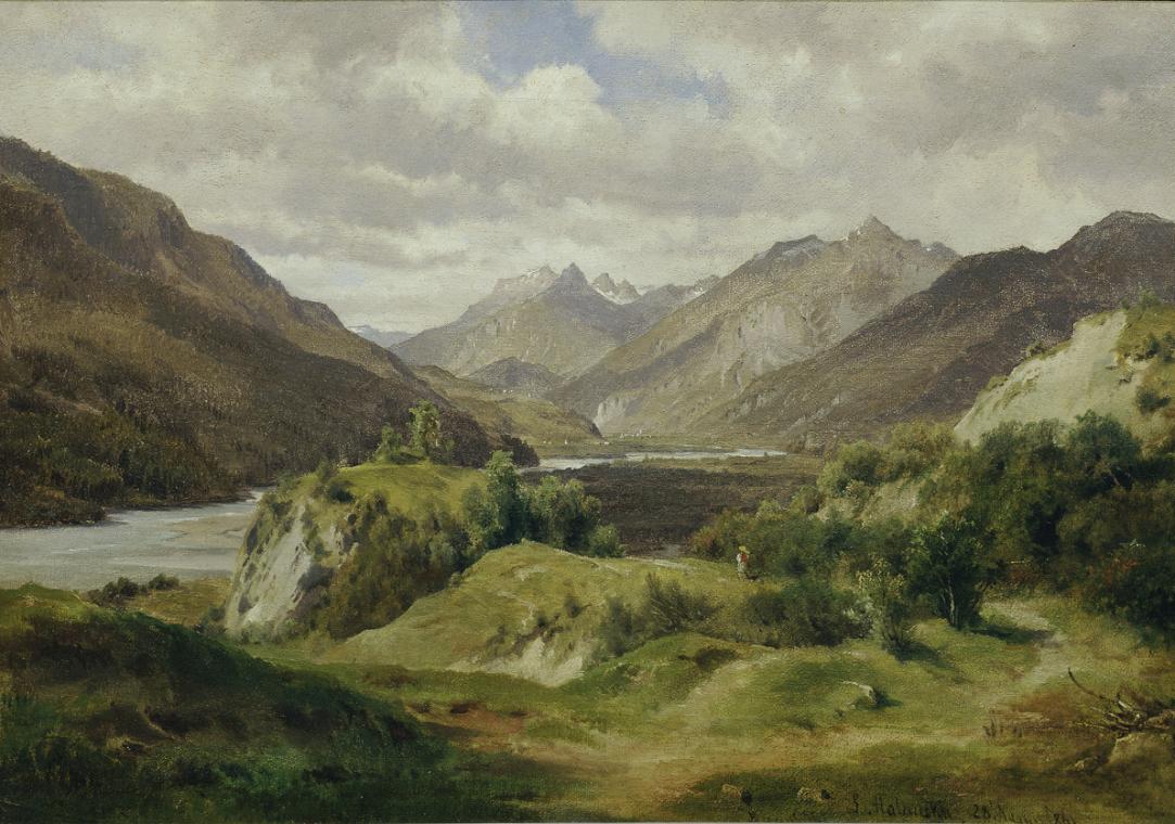 Ludwig Halauska, Tal mit Gebirge, 1861, Öl auf Leinwand, 36 x 47 cm, Belvedere, Wien, Inv.-Nr. …