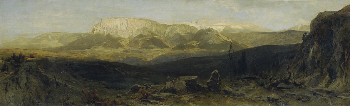 Eduard Peithner von Lichtenfels, Die Schlerngruppe bei Bozen, 1877, Öl auf Leinwand, 75 x 240 c ...