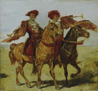 Hans Makart, Zwei berittene Fanfarenbläser, 1879, Öl auf Leinwand, 62 x 67 cm, Belvedere, Wien,…