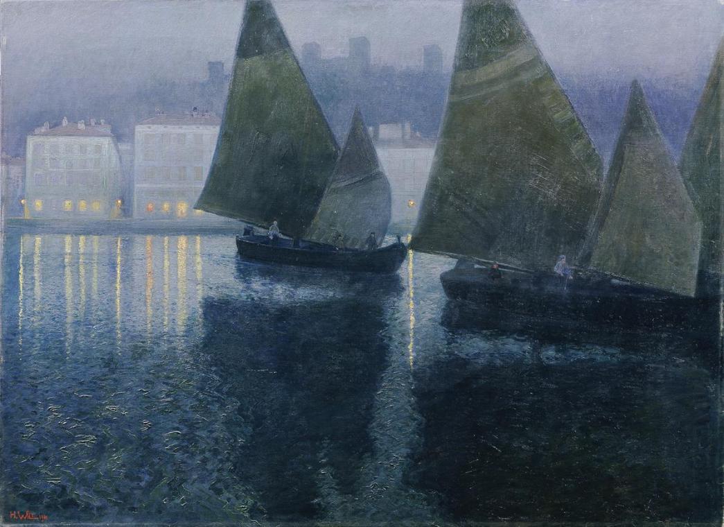 Hans Wilt, Mondnacht in einem istrischen Hafen, 1901, Öl auf Leinwand, 109 x 149 cm, Belvedere,…
