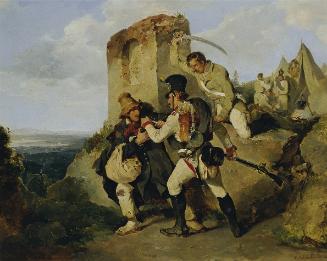 Carl Schindler, Die Gefangennahme des Spions,1838, Öl auf Karton, 33 x 42 cm, Belvedere, Wien, …