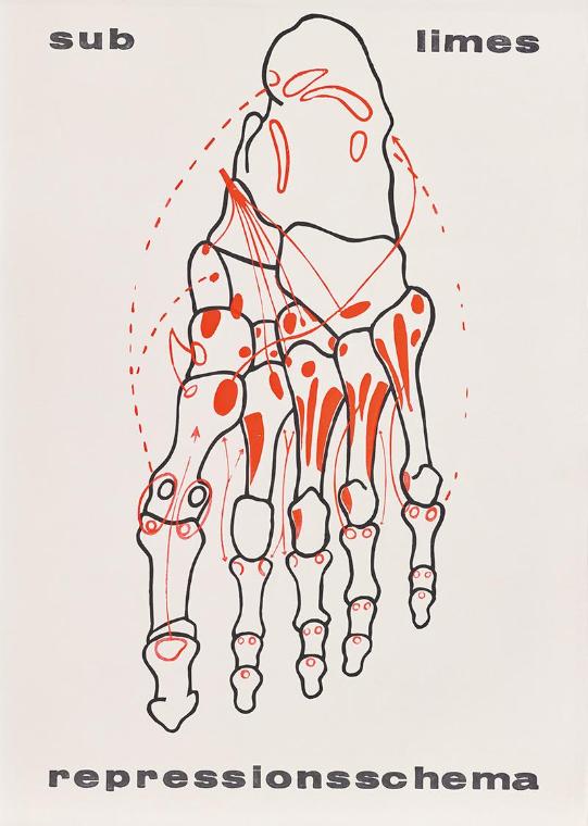 Hans Peter Auberger, sublimes repräsentationsschema, 1970, Siebdruck und Handstempel, Offset, B…