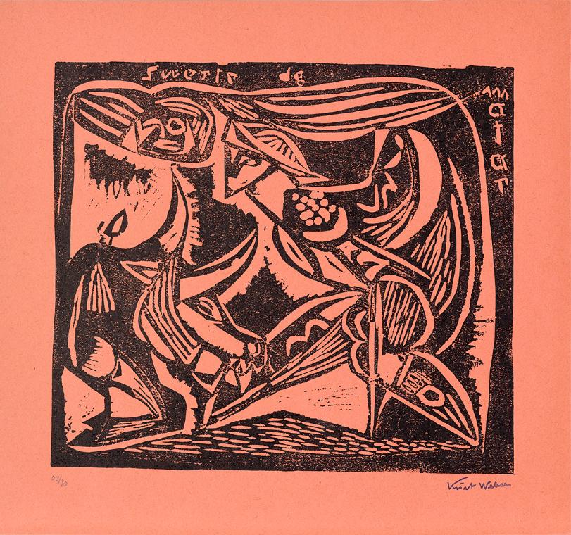 Kurt Weber, Suerte de Matar, undatiert, Linolschnitt, Blattmaße: 46,9 × 49,9 cm, Schenkung Fria…