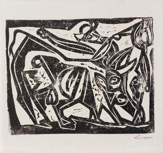 Kurt Weber, Suerte de Matar, undatiert, Linolschnitt, Blattmaße: 46,8 × 49,9 cm, Schenkung Fria…