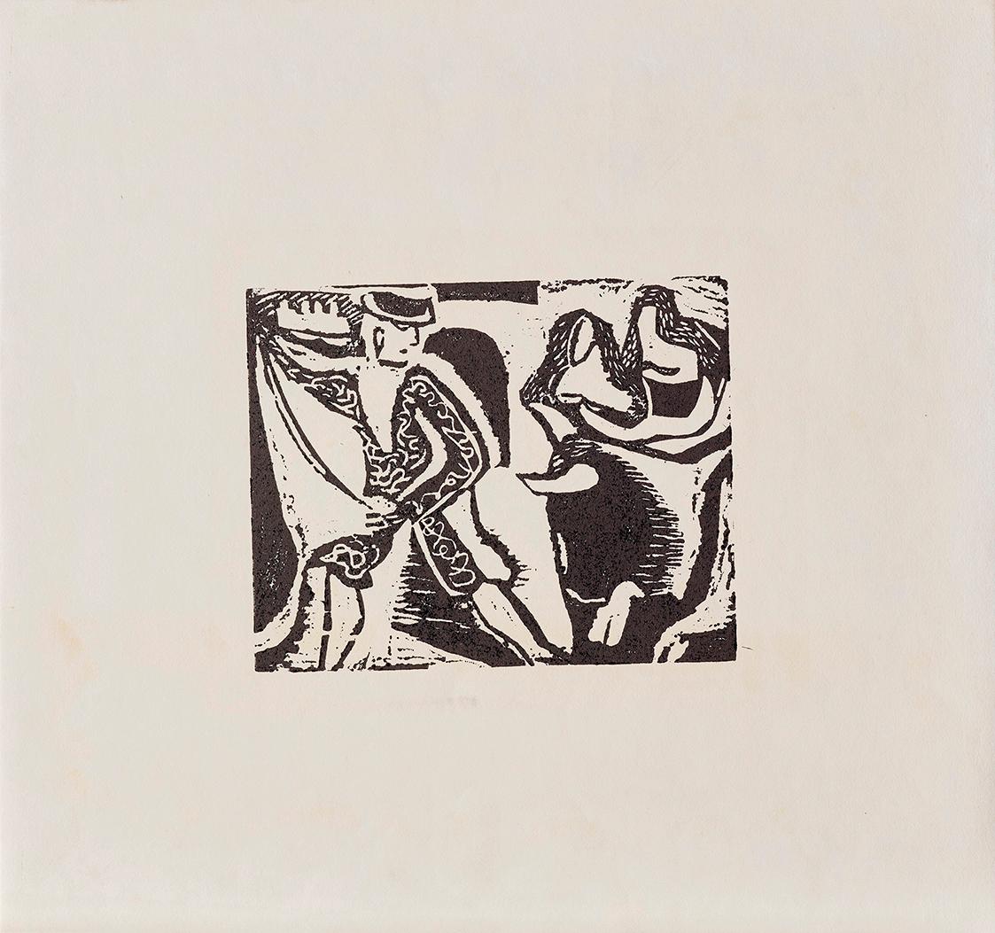 Kurt Weber, Suerte de Matar, undatiert, Linolschnitt, Blattmaße: 46,9 × 49,7 cm, Schenkung Fria…
