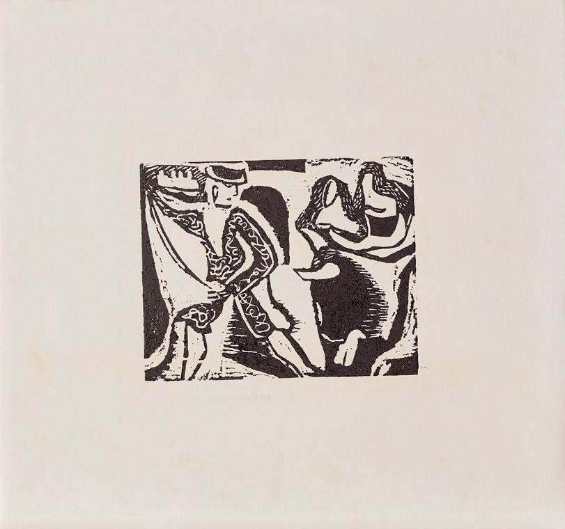 Kurt Weber, Suerte de Matar, undatiert, Linolschnitt, Blattmaße: 46,9 × 49,7 cm, Schenkung Fria…