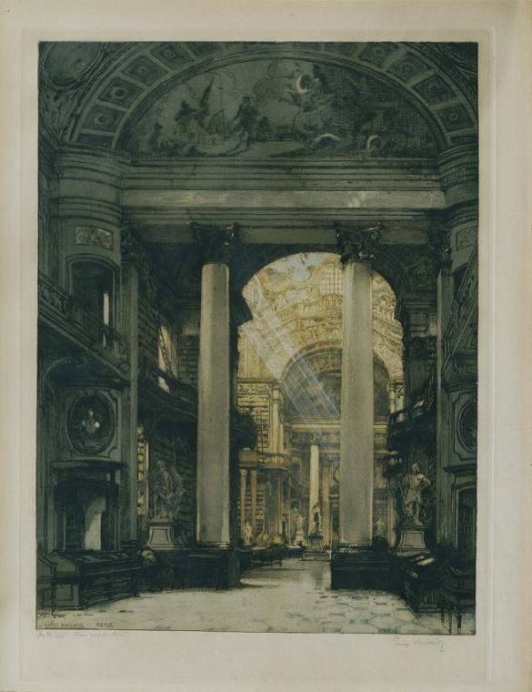 Kasimir Luigi, Die Hofbibliothek, 1909, Vierfarbige Radierung, 53 × 40 cm, Belvedere, Wien, Inv ...