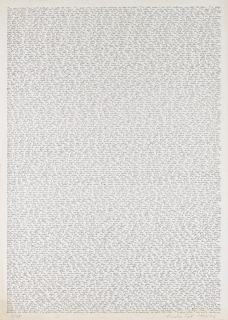 Endre Tót, I'm glad if I can write one sentence after the other, 1973/1976, Offsetgrafik, Blatt…