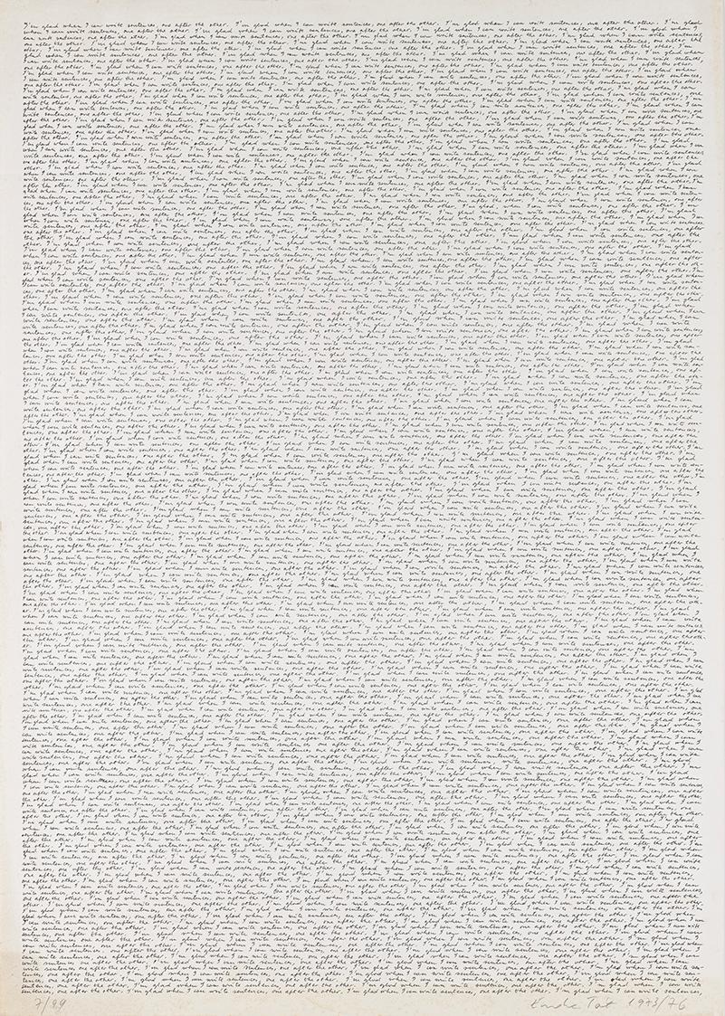 Endre Tót, I'm glad if I can write one sentence after the other, 1973/1976, Offsetgrafik, Blatt ...