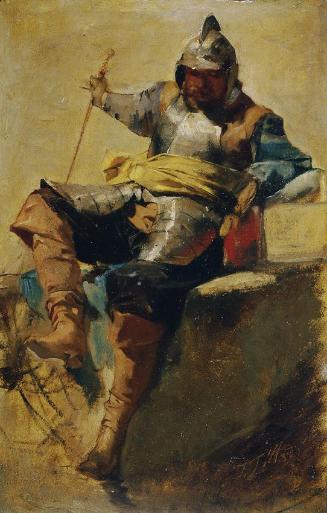 Johann Till d. J., Mann in Rüstung des 17. Jahrhunderts, 1889, Öl auf Karton, 52 x 32 cm, Belve…