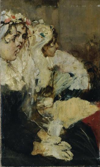 Cecil van Haanen, Katechismusprüfung in der Kirche, Ölskizze zur "Disputa", um 1890, Öl auf Lei…